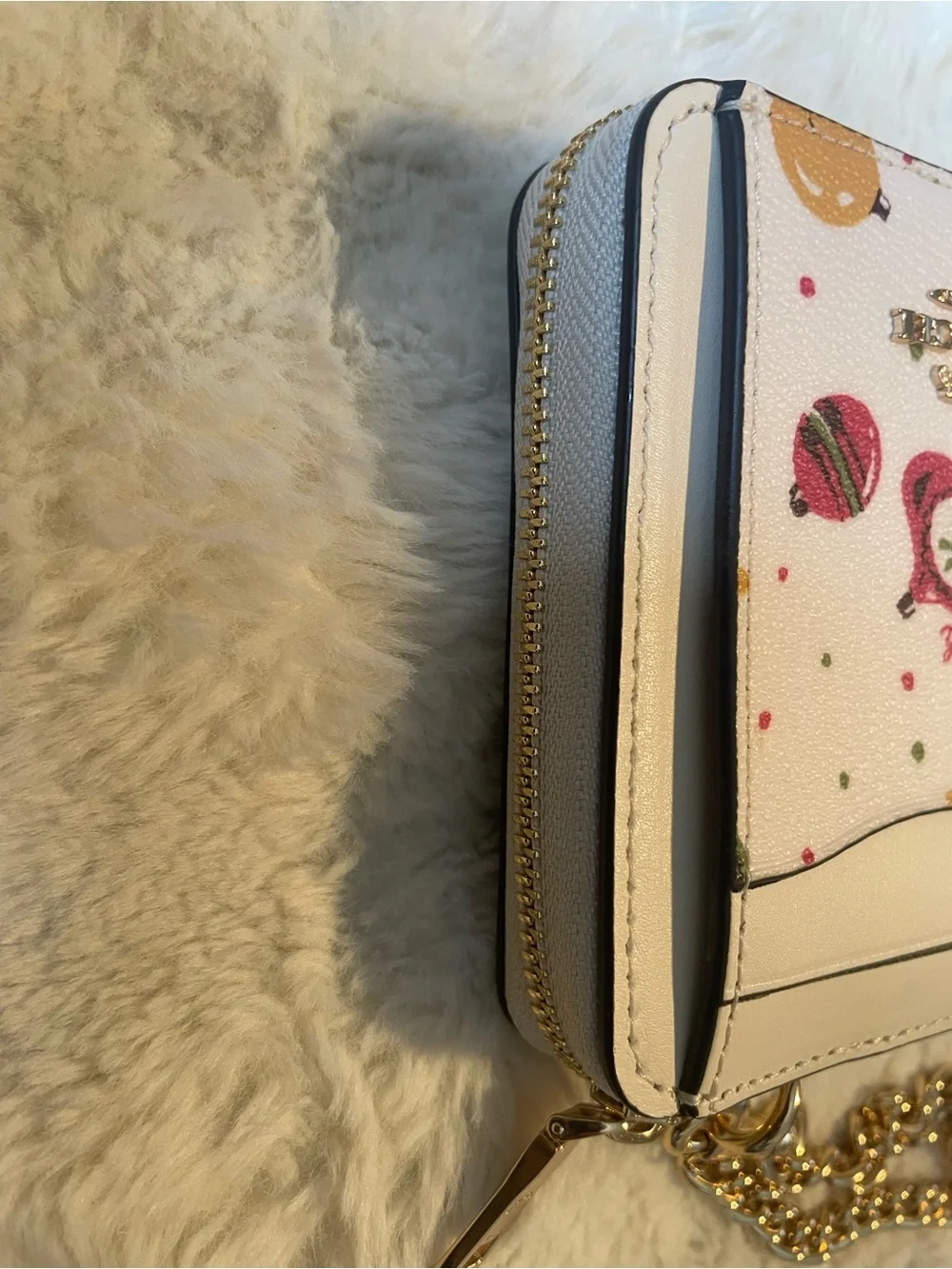 Coach White Leather Holiday Ornament Wallet with Gold Chain